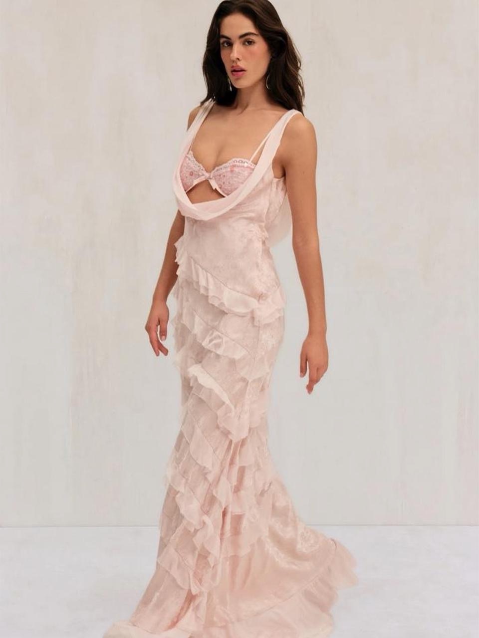 Rare For Love & Lemons Florence Silk Gown Pink Bnwt Size Small
